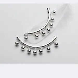 Tubo curvo martellato in argento sterling S925 con ciondoli a campanella per gioielli DIY