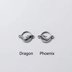 Handmade S925 sterling silver matte dragon and phoenix charms for DIY jewelry making