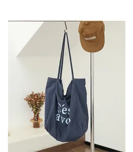 Sac cabas en toile bleu marine élégant avec imprimé de lettres blanches minimaliste