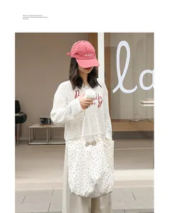 Casual Japanese style polka dot tote bag for women featuring a durable nylon material.