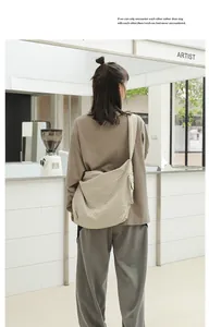 Back view detail showing the textured beige checkered Japanese style casual crossbody bag