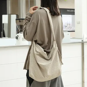 Japanese Casual Plaid Nylon Messenger Bag Large Capacity Knot Strap Crossbody Bag Ins Style Check Pattern Shoulder Bag Women Daily Bag