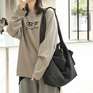 Japanese casual black and white plaid nylon messenger bag with knot shoulder strap