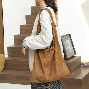 Korean Style Faux Suede Shoulder Bag Large Capacity Drawstring Pleated Underarm Tote Bag For Women Casual Daily Hobo Handbag