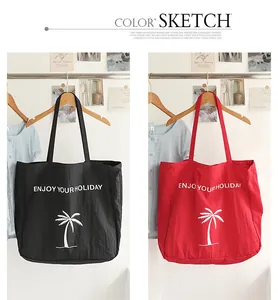Japanische Nylon-Einkaufstaschen in Schwarz und Rot mit modischem Palmen-Urlaubsdruck