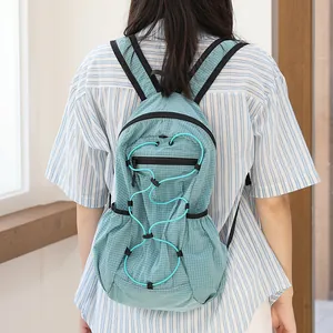Japanese Style Plaid Nylon Backpack For Women Men Casual Pleated Drawstring School Bag Large Capacity Fashion Streetwear Daily Travel Backpack