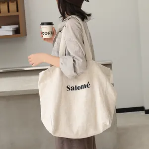Japanese style artistic linen tote bag with Salomé letter print for chic daily use