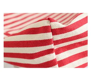 Detailed macro shot showing the fabric texture of a red and white striped canvas bag