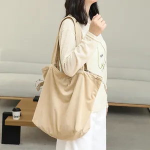 Japanese style suede tote bag with drawstring pleated design for women