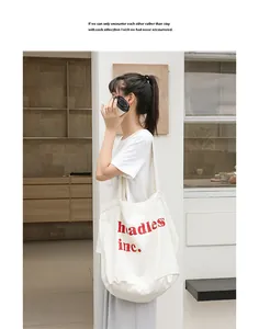 Bolso tote minimalista de lona blanca con estampado de letras headless inc. rojas para mujer
