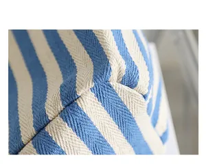 Close-up of blue and white striped canvas tote showing high-quality twill texture