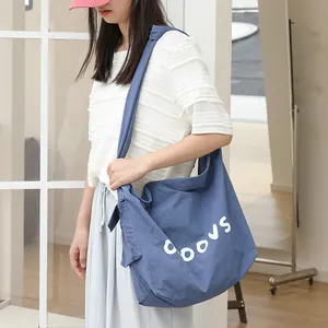 Women Japanese Style Casual Nylon Crossbody Bag Large Capacity Shoulder Bag Letter Print Knot Strap Tote Bag