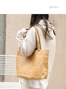 Detail view of retro DuPont paper tote bag with unique wrinkled texture