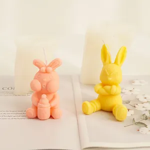 Moule en Silicone Lapin Mignon Forme de Lapin 3D Biberon Bougie Parfumée Savon Gypse Outil de Fabrication DIY Décoration de Maison
