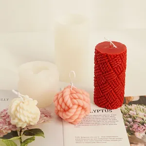 Detail of knitted yarn texture aromatherapy candle silicone molds and finished products