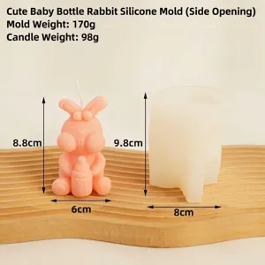 Moule en silicone lapin 3D pour bougies faites à la main avec biberon et mesures