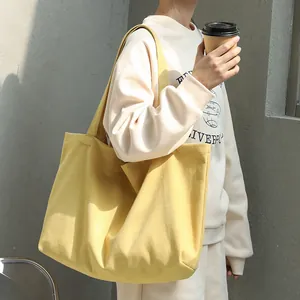 Large yellow canvas tote bag for women in a minimalist and casual Japanese style