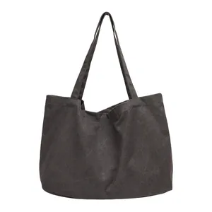 Large capacity charcoal grey canvas tote bag with double handles for casual daily use
