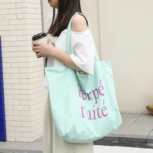 Fashionable nylon tote bag with purple Perpétuité letter print for women's daily use