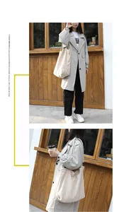 Details of a cream corduroy tote bag shown in a professional lifestyle model shoot
