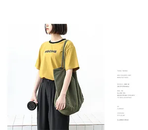 Large capacity olive green washed canvas shoulder bag for casual minimalist styling