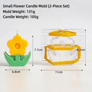 Detail of two-piece plastic flower candle mold with dimensions and weight specs