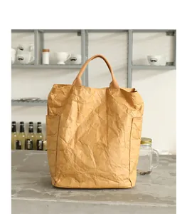 Detailed close-up of a retro DuPont paper handbag with a natural wrinkled texture