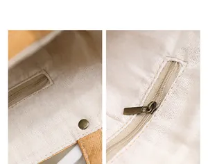 Internal details of retro DuPont paper tote bag showing zipper pocket and magnetic snap