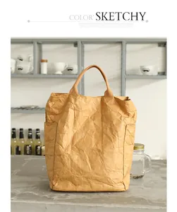 Vintage Dupont paper tote bag with wrinkled texture in a lifestyle kitchen setting
