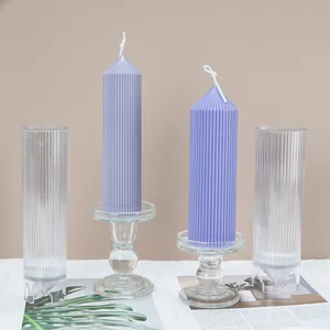 Striped Pillar Candle Mold Church Spire Cylindrical Plastic PC Acrylic DIY Scented Candle Making Molds For Crafting Home Decor