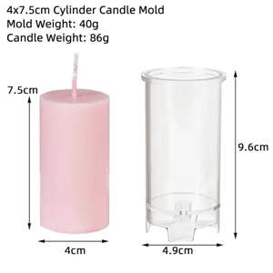 Dimension specifications for DIY cylindrical plastic candle mold and finished wax pillar