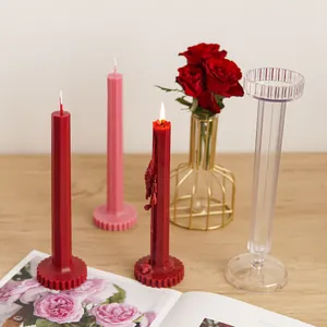 Geometric Octagon Striped Candle Mold Transparent Acrylic Plastic Candle Making Mold With Gear Base For DIY Handmade Pillar Candle Home Decor