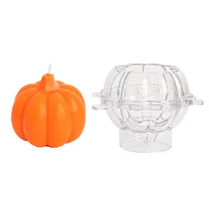 Halloween pumpkin candle DIY mold with orange wax sample and transparent plastic case