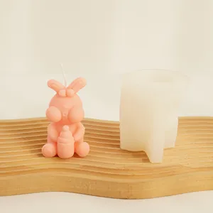 Moule en silicone lapin avec biberon pour bougies parfumées DIY et loisirs créatifs