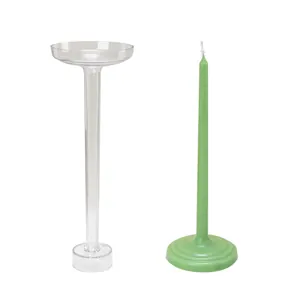 Clear plastic tapered candle mold with round base for DIY aromatherapy wax crafts.