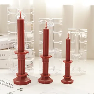 Octagonal Tower Pillar Candle Mold For DIY Candle Making Transparent Plastic PC Mold Two Piece Columnar Candlestick Shape Craft Tool