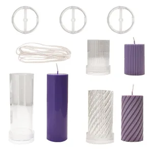 DIY Pillar Candle Mold Spiral Ribbed Cylindrical Polycarbonate Plastic Aromatherapy Candle Making Kit For Handmade Crafts Home Decor