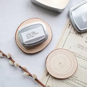 Rustic natural pine wood coasters set for aromatherapy candles and home decor detail