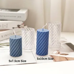 Detailed view of spiral cylinder candle molds in 5x7.5cm and 5x10cm size variants