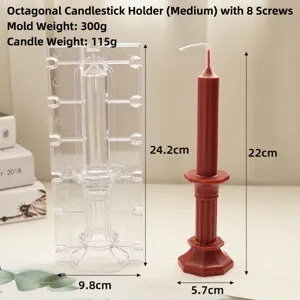 Detailed dimensions of octagonal column candle mold and finished wax candle display
