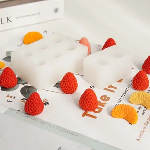Set of strawberry silicone molds for DIY scented candles and resin crafts 3D fruit designs
