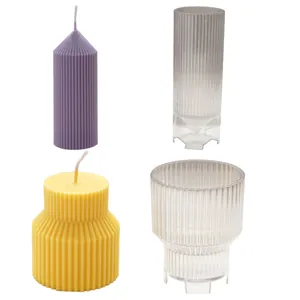 Geometric ridged aromatherapy candle with matching plastic pillar candle molds set