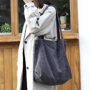 Women's Large Capacity Corduroy Shoulder Bag Korean Vintage Tote Bag Casual Solid Color Shopping Bag Soft Corduroy Handbag