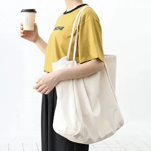 Large capacity washed canvas tote bag in minimalist vintage style for women