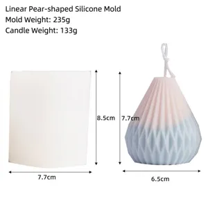 Pear-shaped geometric aromatherapy candle silicone mold with dimensions and weight.