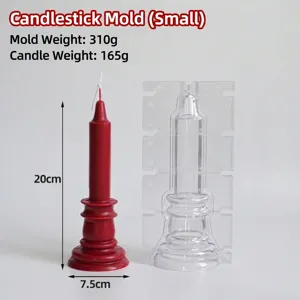 Detailed product view of DIY retro candlestick mold with 20cm height and weight specs