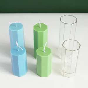 Molde para Velas de Pilar Octogonal Hecho a Mano DIY Columna Geométrica Molde de Plástico Transparente para Suministros de Velas