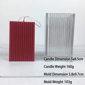 Ribbed square DIY plastic candle mold shown with red finished aromatic pillar candle