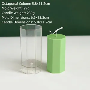 Detalles de dimensiones y pesos del molde para velas octagonal y la vela terminada