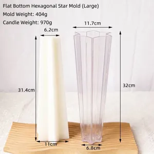 Detail view showing the 32cm height and dimensions of a large hexagonal star candle mold